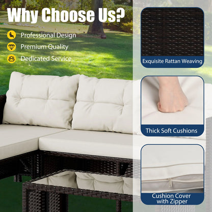 Tappio 4-Seat Patio Furniture Sets All Weather Outdoor Sectional Patio Sofa Manual Weaving Wicker Rattan Patio Seating Sofas with Cushion