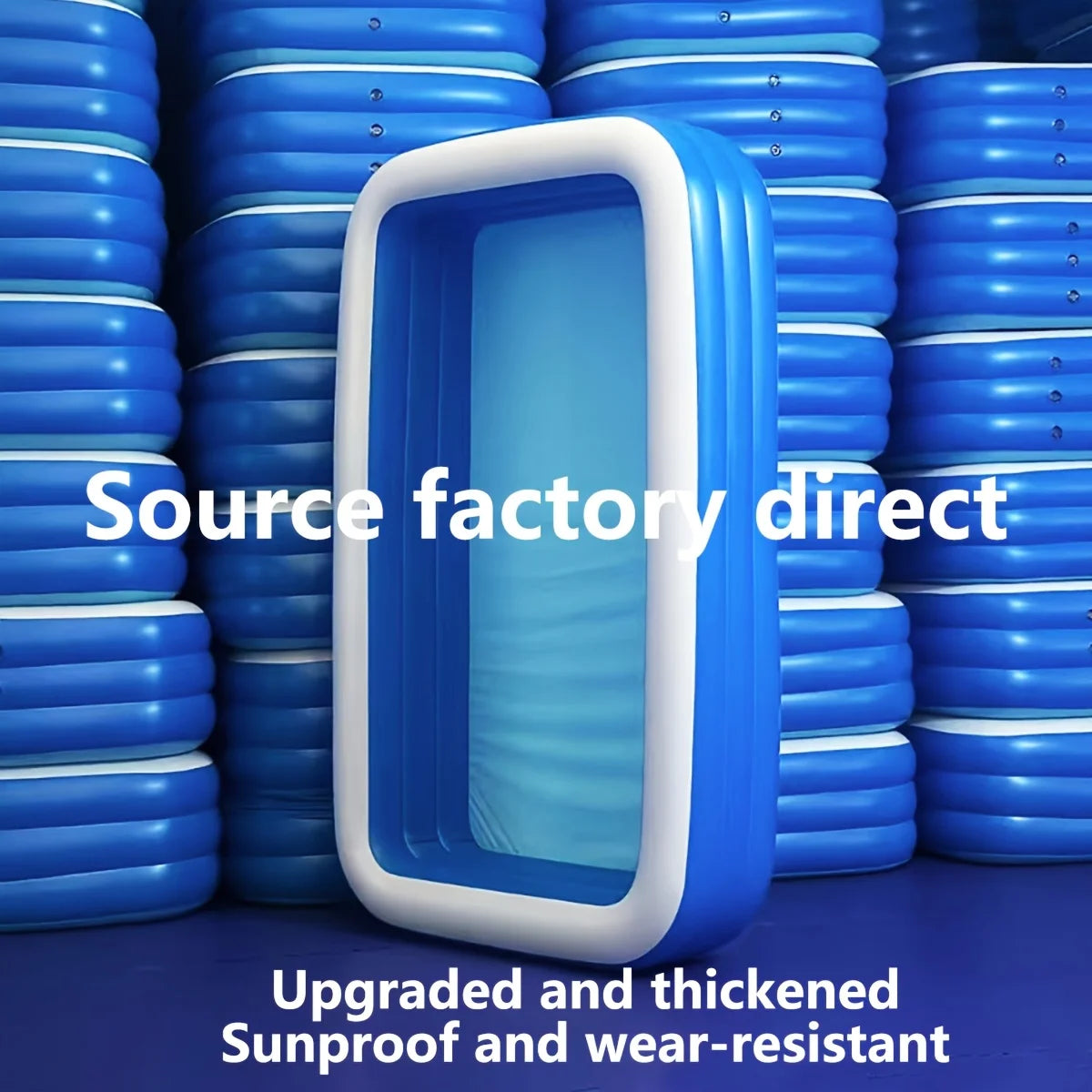 Super Large 3.1m 4-Layer Heightened & Thick Inflatable Swimming Pool - Foldable PVC Sunscreen Material, 4-Person Capacity, Blue & White Rectangular Design with Smooth Surface for Patio