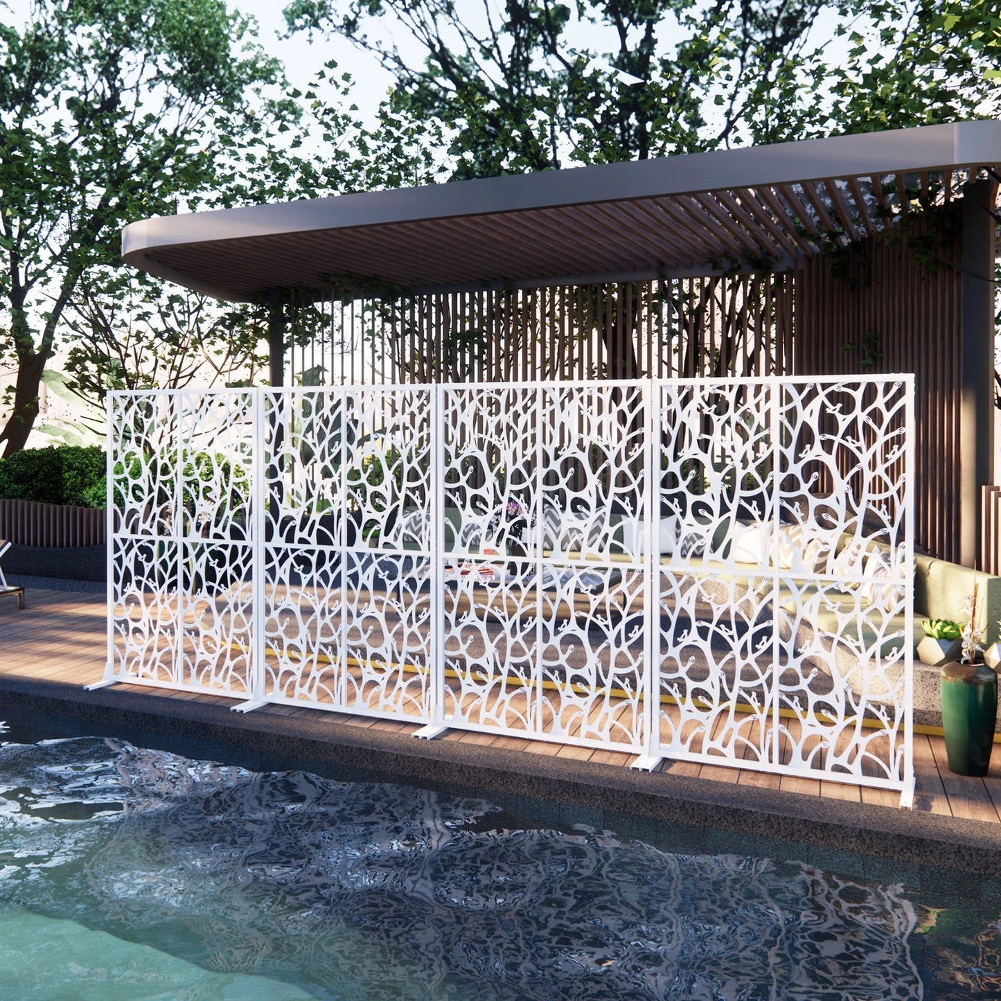 Metal Privacy Screen W3.8Ft X H6Ft Elegant White Bird Shape Outdoor Indoor Room Divider Easy To Assemble Portable Solution For Balcony Garden Patio And Living Room Privacy Needs