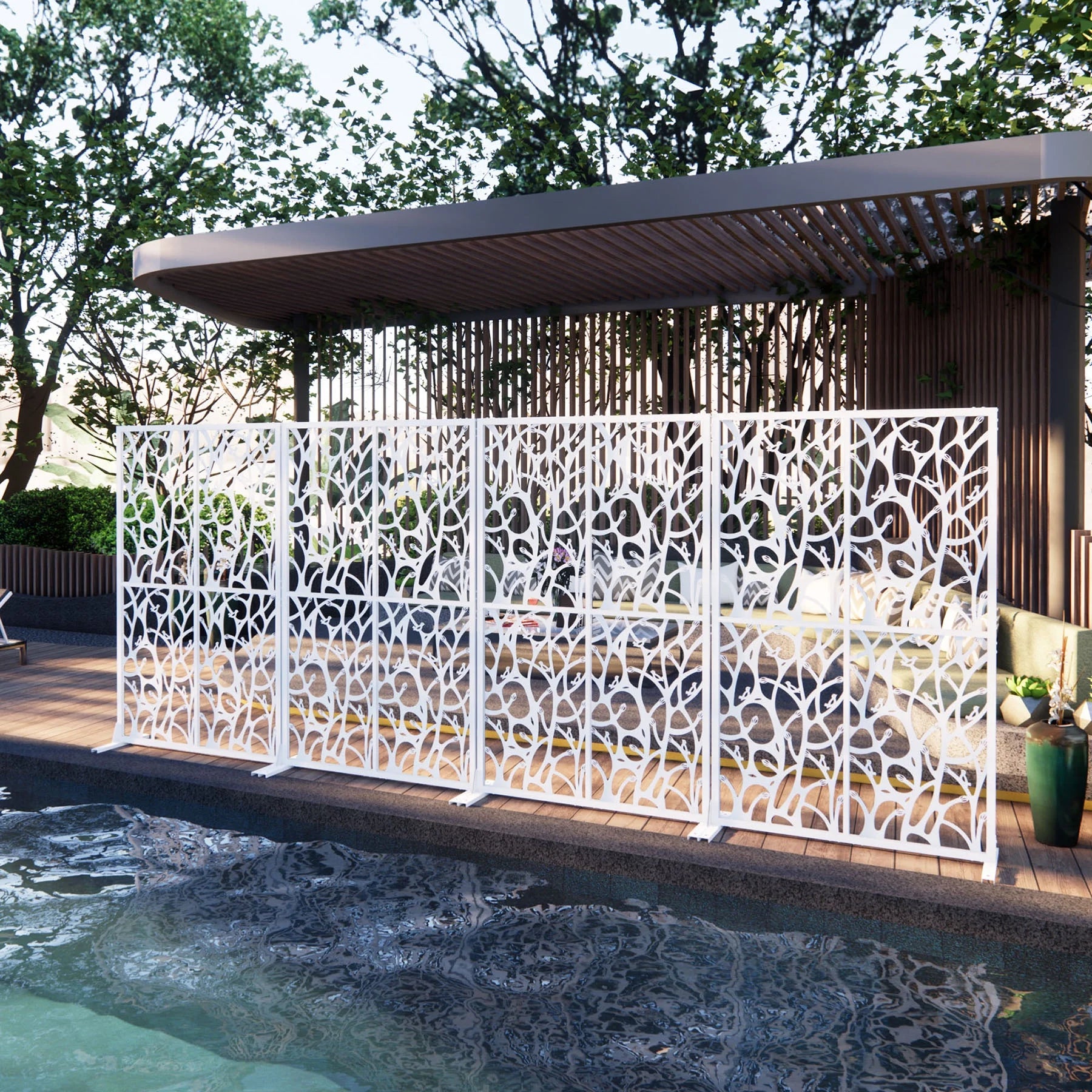 Metal Privacy Screen W3.8Ft X H6Ft Elegant White Bird Shape Outdoor Indoor Room Divider Easy To Assemble Portable Solution For Balcony Garden Patio And Living Room Privacy Needs