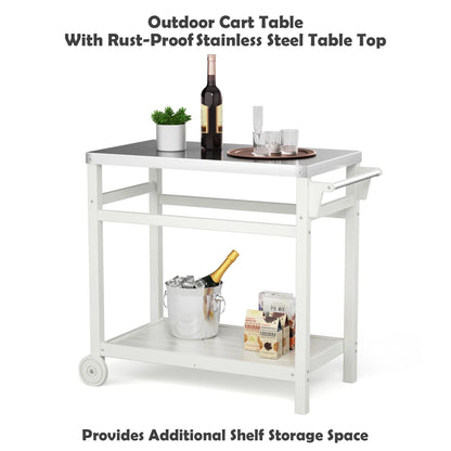 TORVA Outdoor Prep Cart Dining Table for Pizza Oven, Patio Grilling Backyard BBQ Grill Cart, White