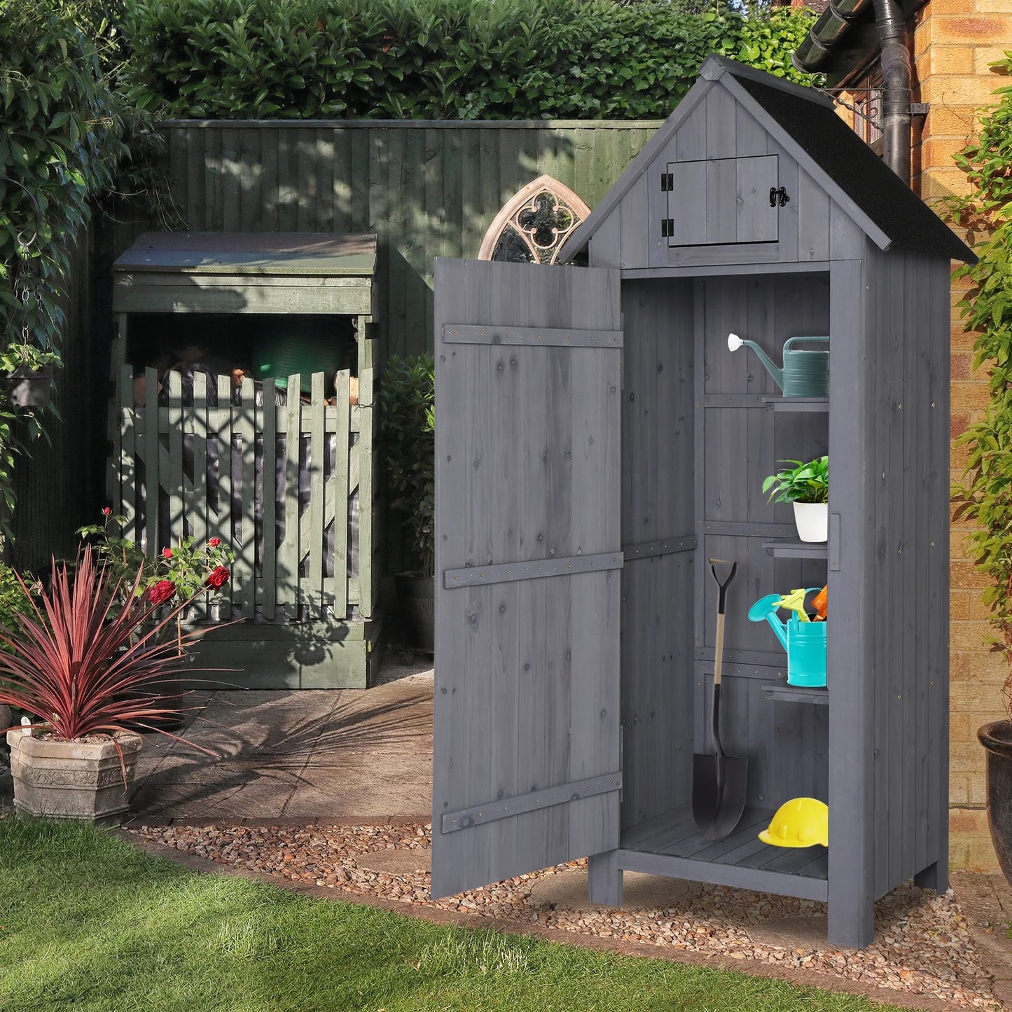 iTopRoad 70in Outdoor Storage Shed for Garden Tools, Wooden Patio Shed Lockers