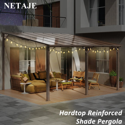 NETAJE 10'x14' Gazebo, Outdoor Wall Mounted Gazebo & Pergola with Aluminum Frame for Patio, Porch and Backyard