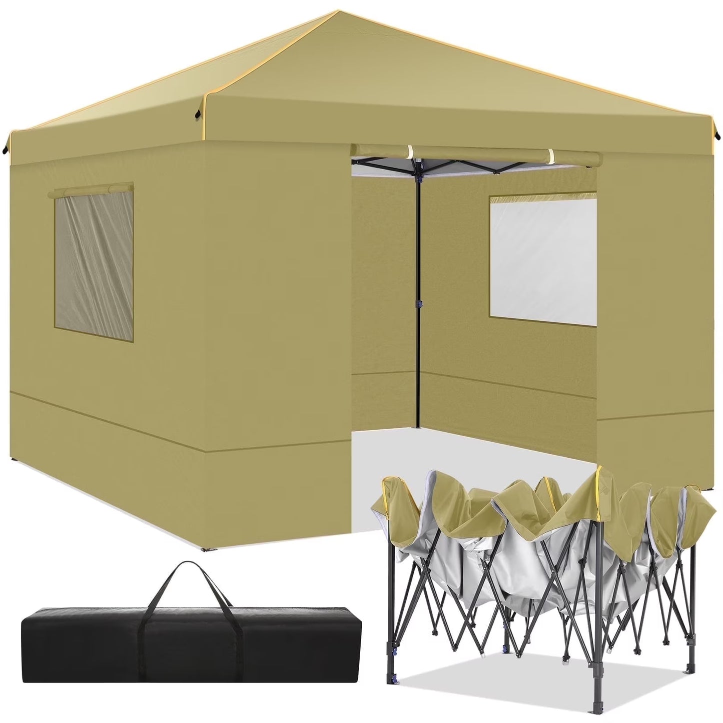 SANOPY 10' x 10' Pop up Canopy Tent with 4 Removable Sidewalls, Outdoor Patio Gazebo Tent with Handbag for Camping, Silver White