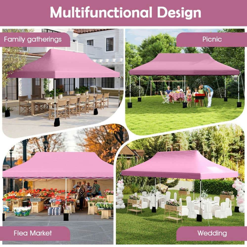 Spaco 10 X 20 FT Pop up Canopy Tent, Foldable and Portable Canopy with Carry Bag for Patio, Garden, Backyard, Pink