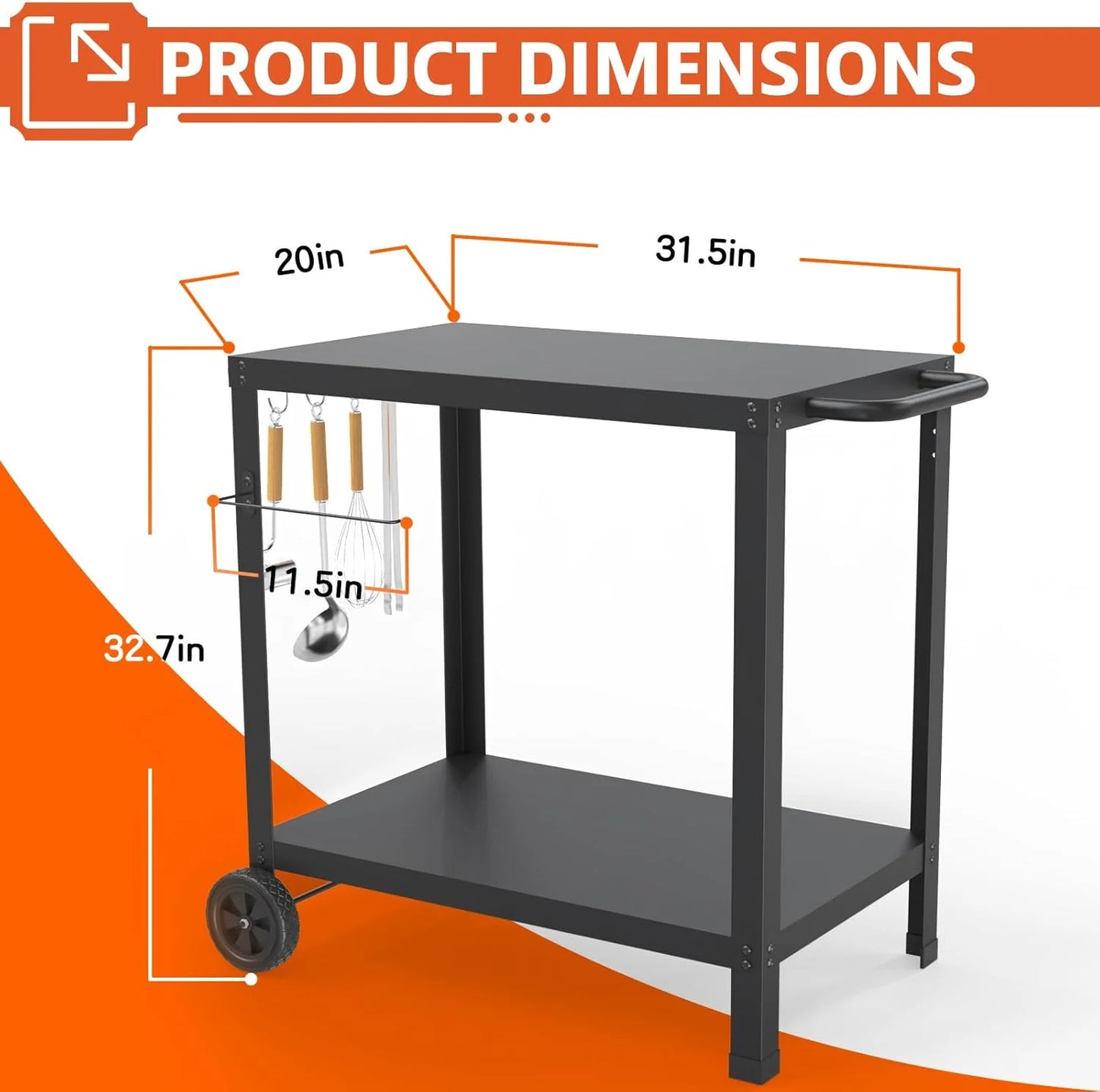 32x20IN Double-Shelve Grill Table, Stainless Steel Outdoor Grill Cart for Blackstone Griddle, Movable Pizza Oven Table for Outside Patio, Kitchen Cooking Food Prep Table for Party