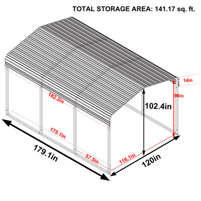 VEIKOUS 15' x 10' Outdoor Metal Carport, Galvanized Metal Heavy Duty Garage with Weather Resistant Roof For Patio, Backyard