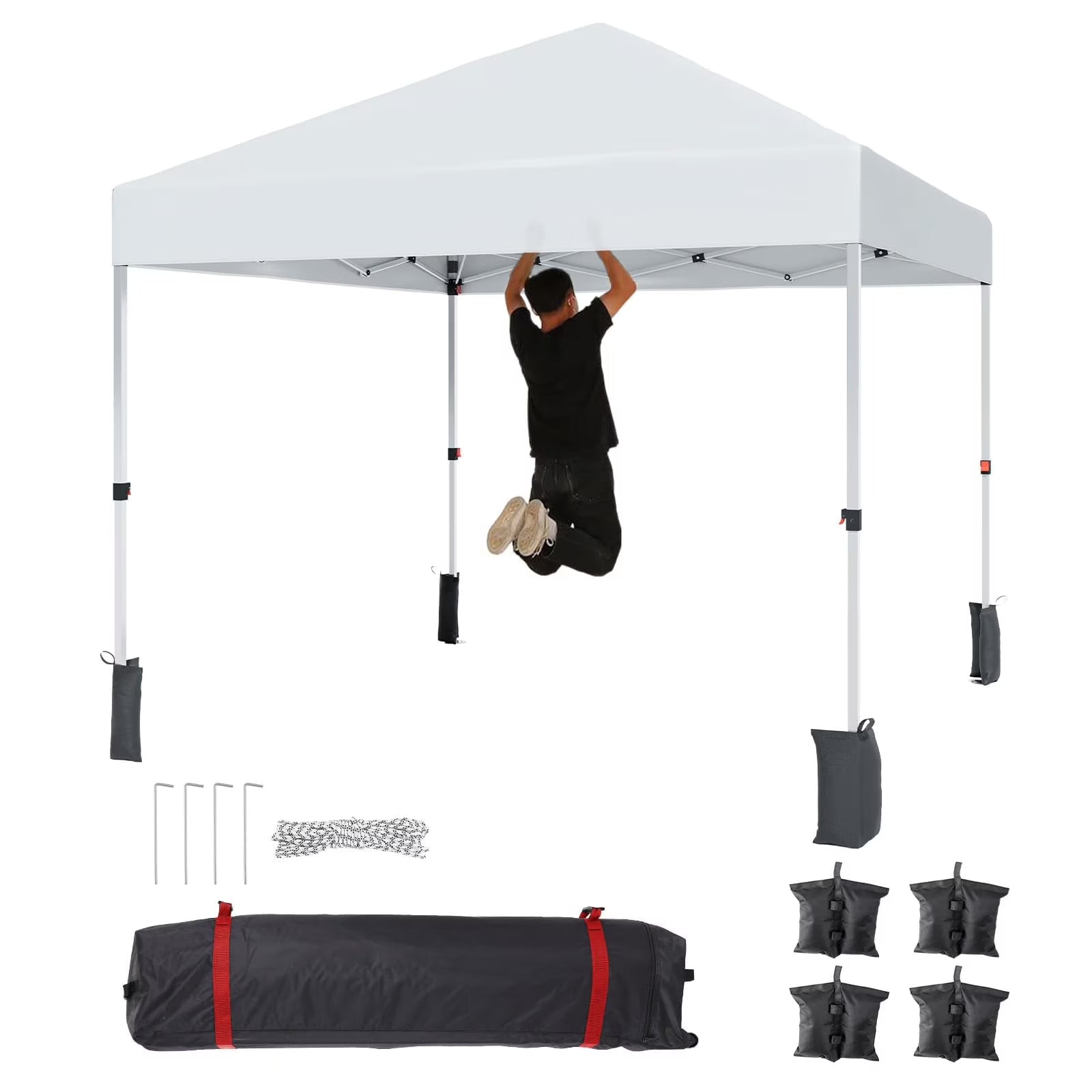 Luku 10x10ft Instant Pop-Up Canopy Tent with Patented Center Lock System, Portable Wheeled Carry Bag, Adjustable Height Straight Legs for Outdoor, Garden, Market, Patio, Yard