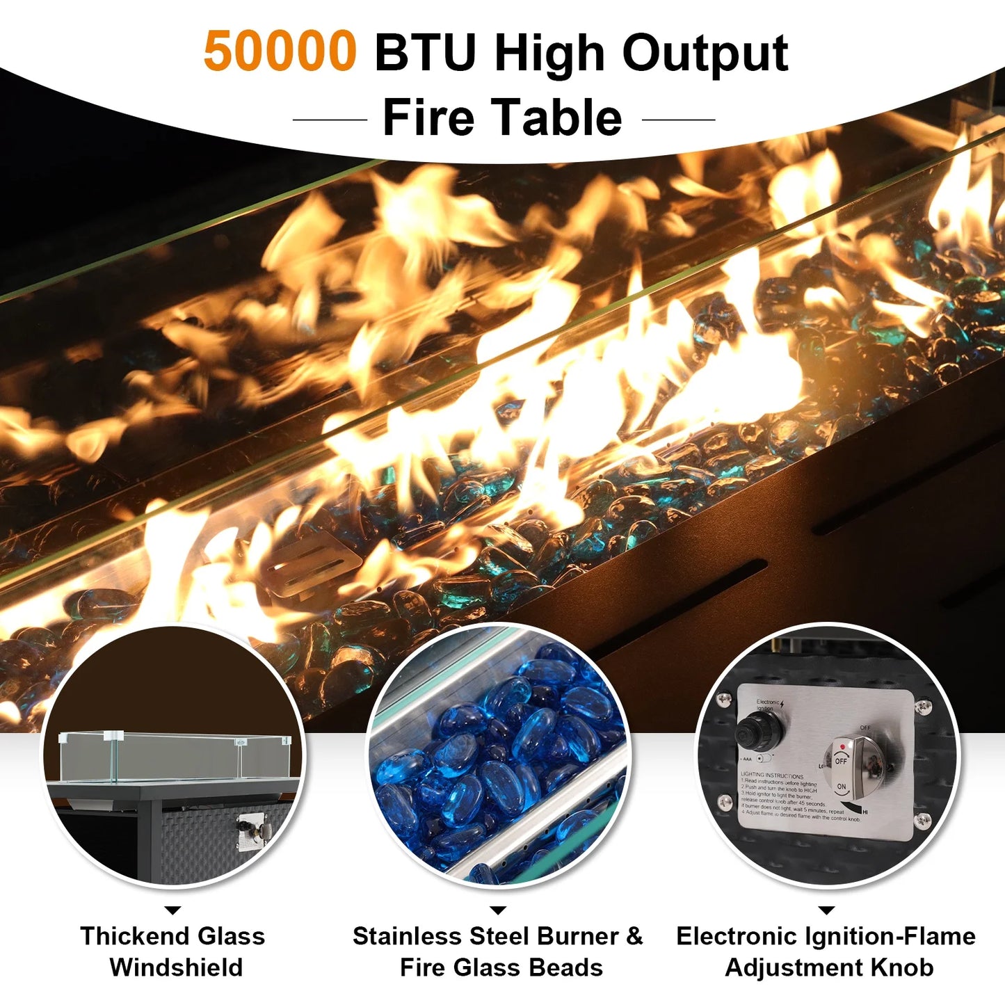 JOIVI 45? Propane Fire Pit, 50,000 BTU Gas Fire Pit Table with Glass Wind Guard and Waterproof Cover, Outdoor Heating Firepit Table for Patio, Yard, Balcony