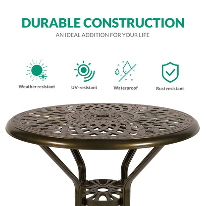 VIVIJASON 30.8" Round Cast Aluminum Patio Bar Table with Umbrella Hole, Antique Bronze