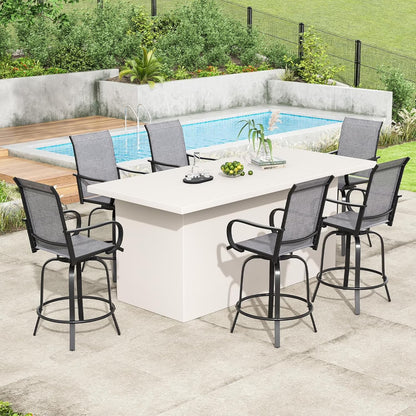Farini Outdoor Bar Stools Set of 2, 360° Swivel Patio Barstools with Textile Fabric,Ergonomic Comfort Bar Height Tall Outdoor Stools for Balcony,Brown