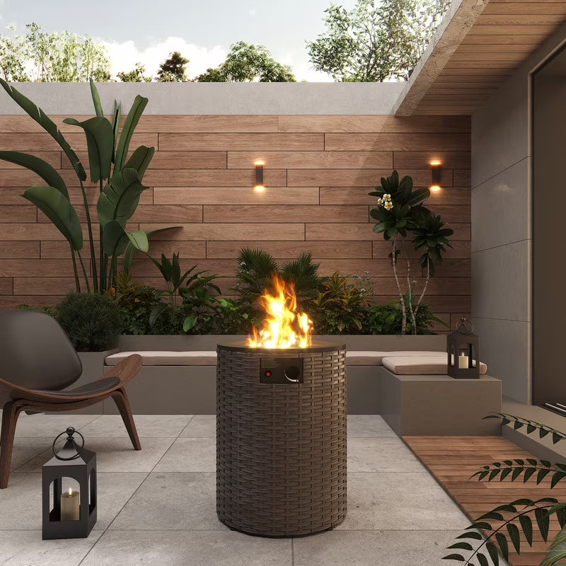 GAZEBETER 18" Propane Fire Pit Table,Outside 55000 BTU Outdoor Rattan & Wicker Gas Fire Pit Table for Patio,Garden,Party and Camping