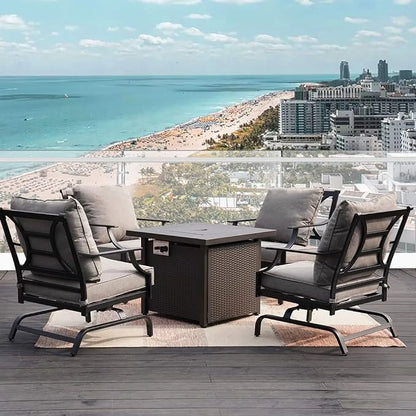 Grand Patio 5-Piece Patio Furniture Conversation Sets with Propane Fire Pit Table Cushioned Rocking Chairs Set of 4, Steel Frame, Gray