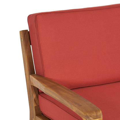 Parma 4 Piece Outdoor Wood Patio Furniture Chat Set with Water Resistant Cushions, Red