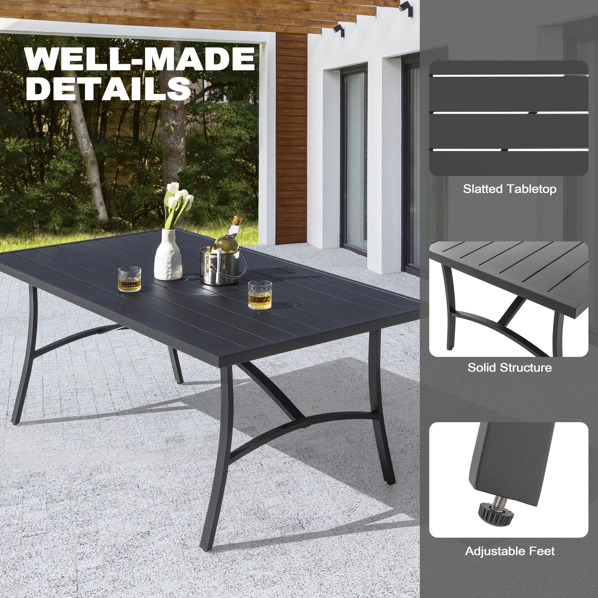 Nuu Garden 7 Piece Patio Dining Set, Rust-Resistant Aluminum Outdoor Dining Set, Include 6 Textilene Chairs and Rectangle Dining Table with Umbrella Hole, Grayish Brown