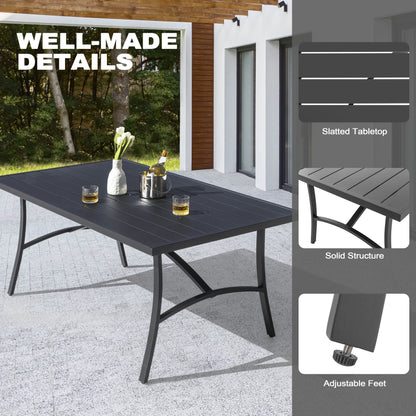 Nuu Garden 7 Piece Patio Dining Set, Rust-Resistant Aluminum Outdoor Dining Set, Include 6 Textilene Chairs and Rectangle Dining Table with Umbrella Hole, Grayish Brown