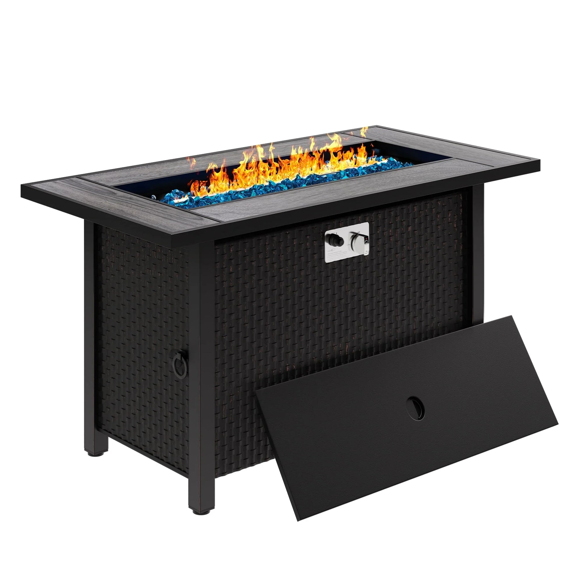 Sobaniilo Fire Pit 45in Propane Fire Pit with Rain Cover and Lava Rock, Outdoor Firepit Table 50000 BTU 3-in-1 Fire Table for Patio/Yard/Balcony, Rectangular, Black