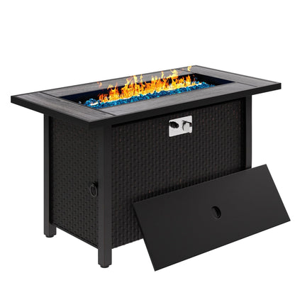 Sobaniilo Fire Pit 45in Propane Fire Pit with Rain Cover and Lava Rock, Outdoor Firepit Table 50000 BTU 3-in-1 Fire Table for Patio/Yard/Balcony, Rectangular, Black