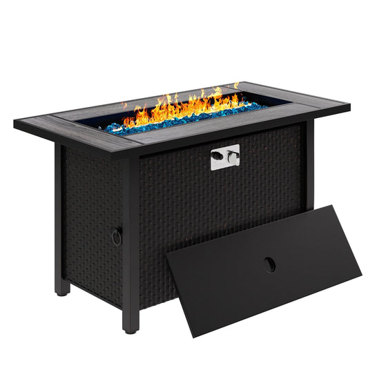 Sobaniilo Fire Pit 45in Propane Fire Pit with Rain Cover and Lava Rock, Outdoor Firepit Table 50000 BTU 3-in-1 Fire Table for Patio/Yard/Balcony, Rectangular, Black