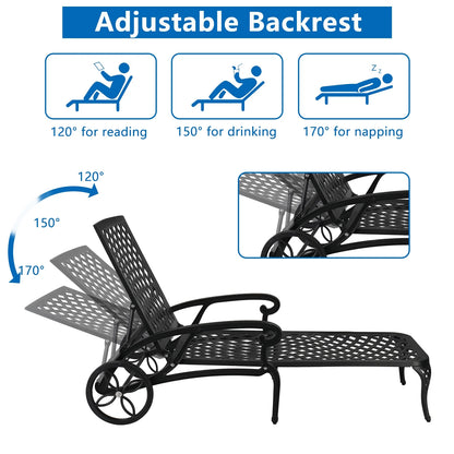 Zimtown Cast Aluminum Lounge Chair Adjustable Patio Recliner, Patio Chaise Chair, Heavy Duty Lying Bed for Garden, Poolside, Yard, Lawn, Black