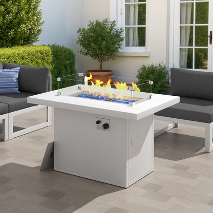 RADIATA 43" Aluminum Propane Fire Pit Table, 60,000 BTU Outdoor Gas Firepit, Rectangle CSA-Certified Patio Fireplace with Wind Guard & Glass Rocks, Rust-Proof Dark Gray Fire Table for Deck Poolside