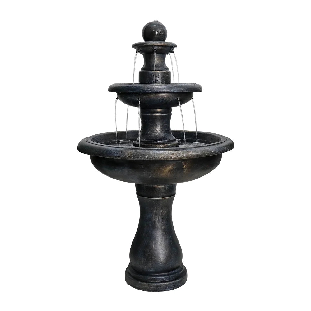 3-Tiers Modern Concrete Outdoor/Indoors Floor Fountain - Round Large Outdoor Freestanding Waterfalls Fountains for Garden, Patio, Yard, and Deck Decor