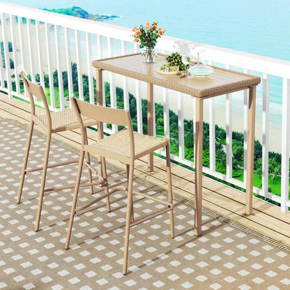GVN Backyard Coffee Tables,Outdoor Patio Bar Table Heavy Duty Rectangle Metal Frame-Brown