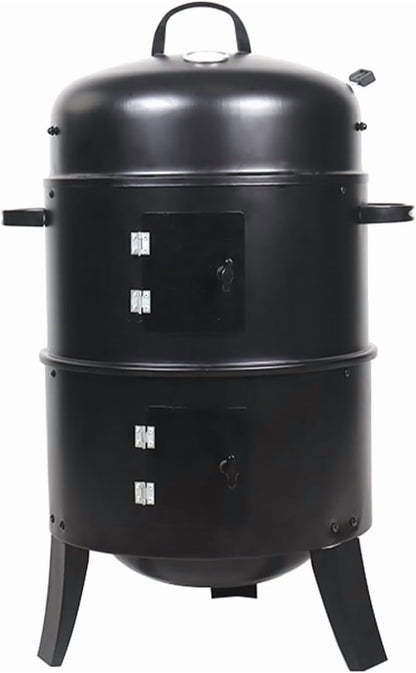 16 inch Vertical Charcoal Smoker, BBQ Grill, Fire Pit, 3-in-1 with Built-in Thermometer, Adjustable Air Vent, Idea for Parties, Backyard, Patio, Camping