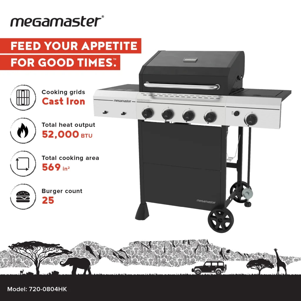 Megamaster Deluxe 2-Burner Gas Grill with Foldable Side Tables, 418 SQ In Cooking Space, 28000 BTUs, Stainless Steel Lid, Propane BBQ Grill for Outdoor Cooking, Patios, Backyards and More -720-0864MA
