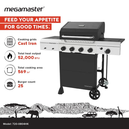 Megamaster Deluxe 2-Burner Gas Grill with Foldable Side Tables, 418 SQ In Cooking Space, 28000 BTUs, Stainless Steel Lid, Propane BBQ Grill for Outdoor Cooking, Patios, Backyards and More -720-0864MA