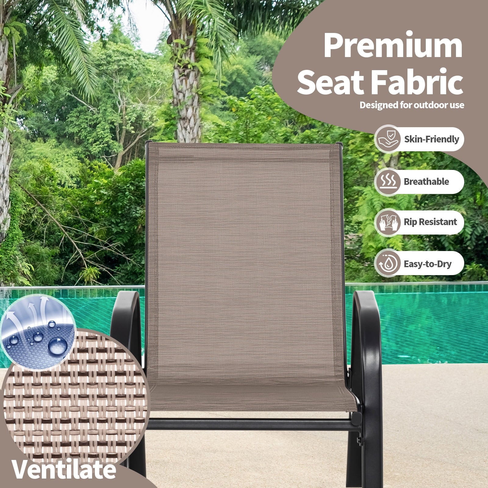 Costway 2 PCS Patio Rocking Chair Heavy-Duty Metal Rocker Outdoor Anti-Slip Brown