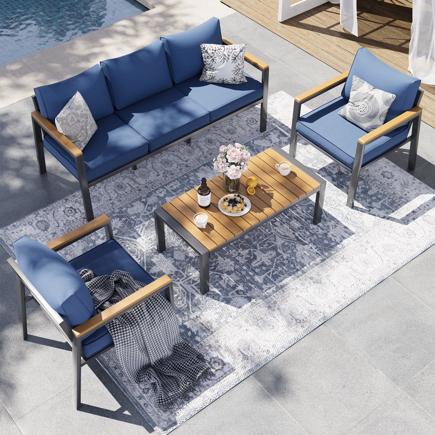 Poteban Aluminum Patio Furniture Sofa,All-Weather Metal Outdoor Sofa,Modern Couch with Waterproof Covers,Gray(Two Armchair)