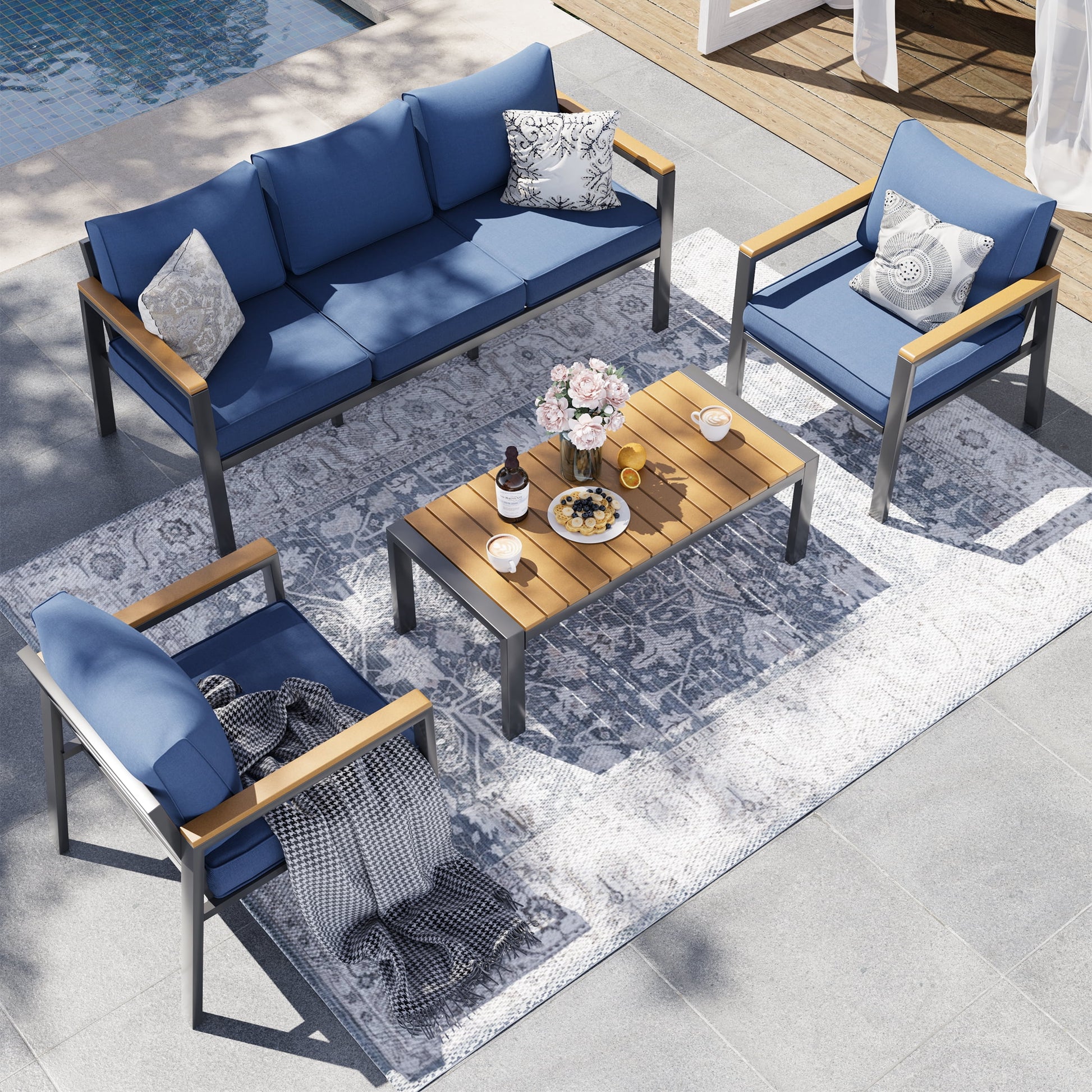 Poteban Aluminum Patio Furniture Sofa,All-Weather Metal Outdoor Sofa,Modern Couch with Waterproof Covers,Gray(Two Armchair)