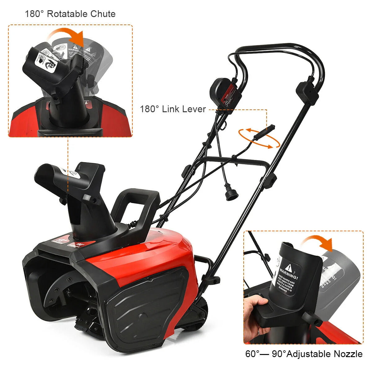 Gymax 18" 15 Amp Electric Snow Thrower Corded Snow Blower Driveway Patio