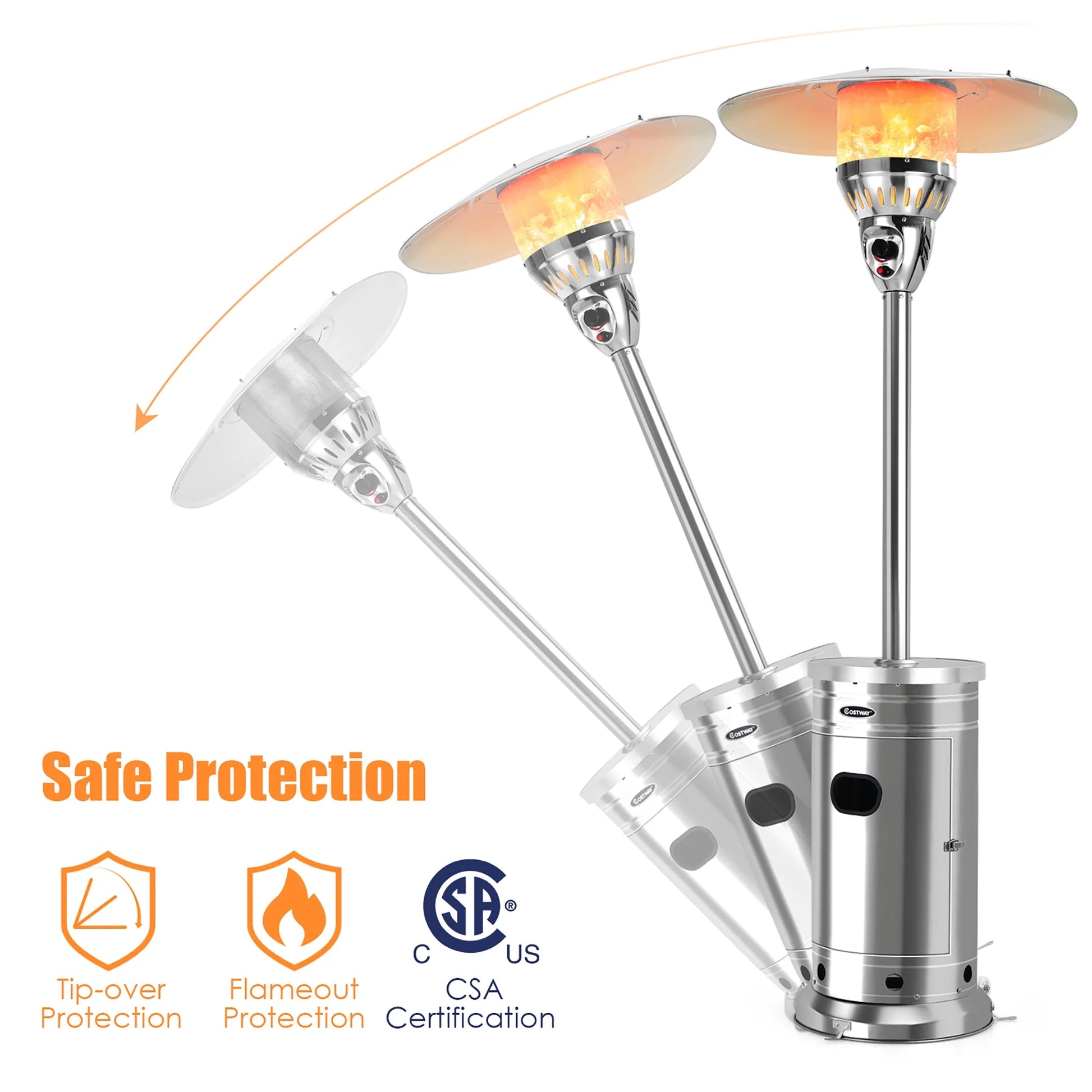 Costway 48,000 BTU Patio Propane Heater Stainless Steel W/Table & Wheels