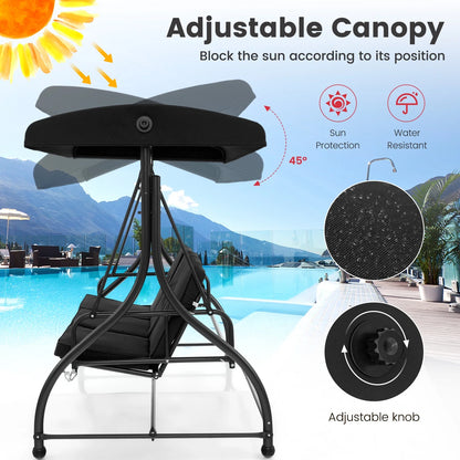 Costway 3-Seat Outdoor Converting Patio Swing Glider Adjustable Canopy Porch Swing Black