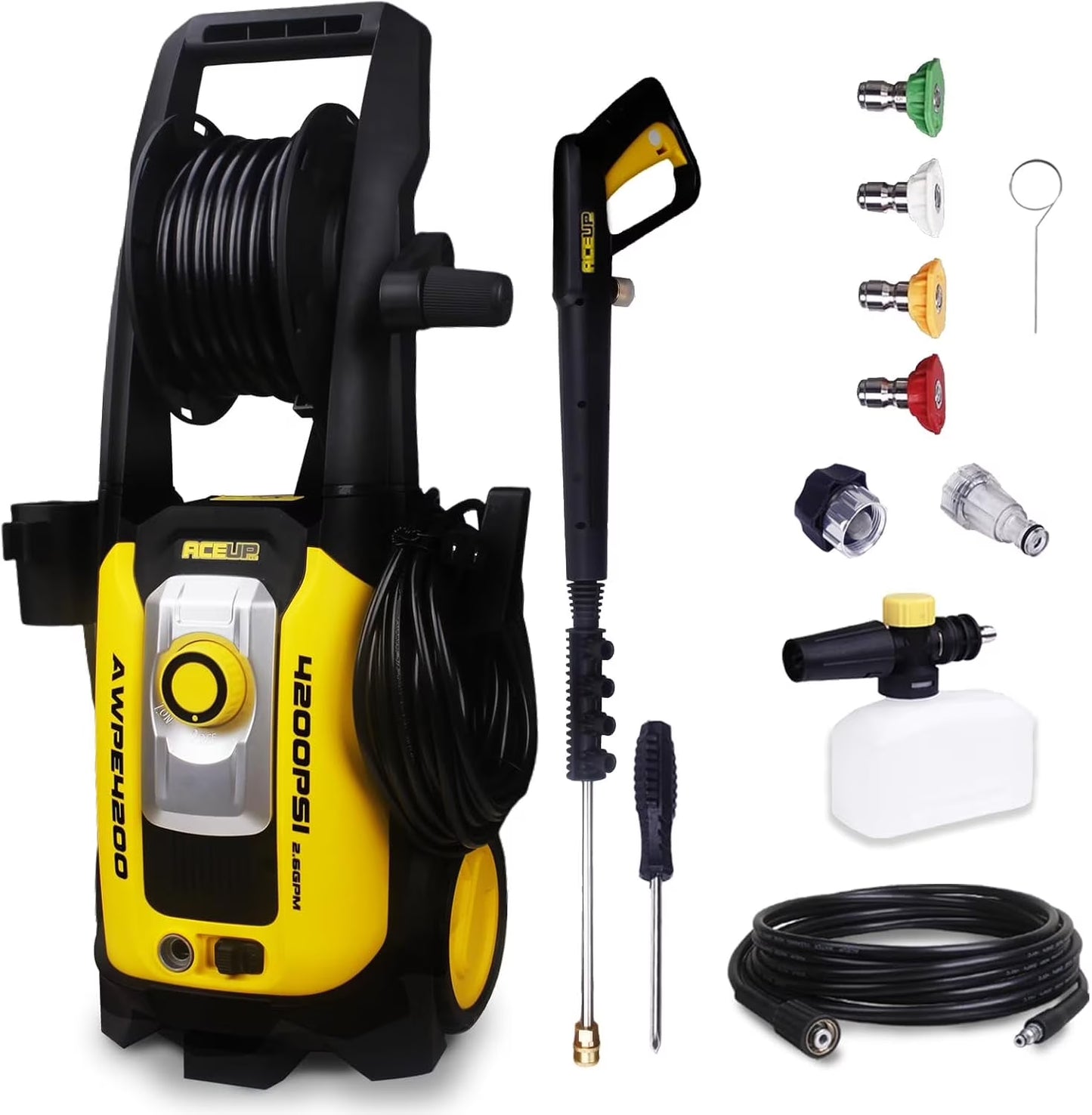 Aceup Energy 4000 PSI 2.6GPM Portable Electric Pressure Washer for Cars Fences Patios Driveways, Lightweight