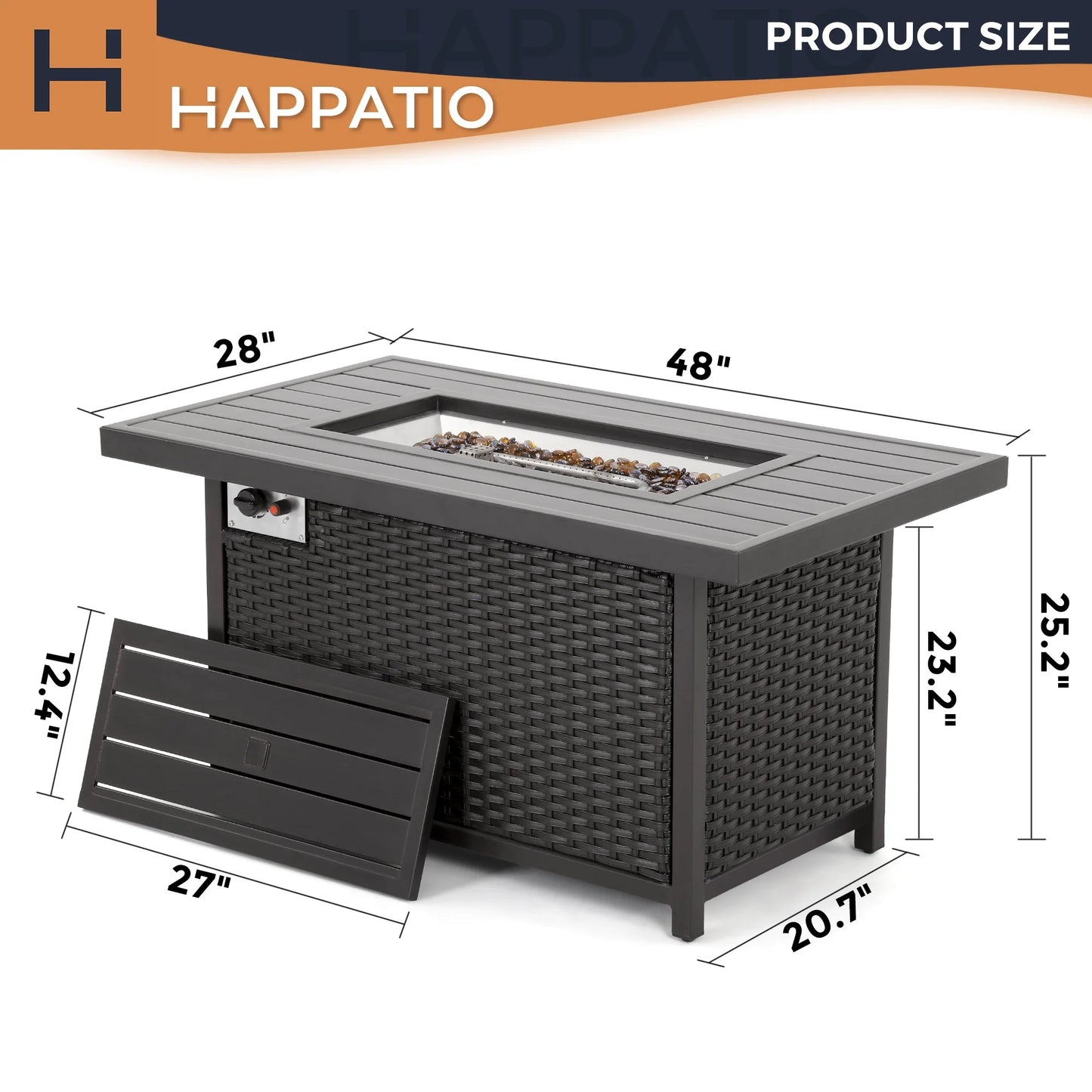 HAPPATIO 50,000 BTU Wicker and Aluminum Patio Fire Pit Table (Brown)
