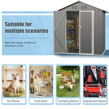 Seizeen Outdoor Storage Shed, 6' x 4' Metal Storage Shed with Base , Seizeen Tools Storage Shed, Galvanized Steel Garden Shed with Lockable Doors for Backyard, Patio, Lawn
