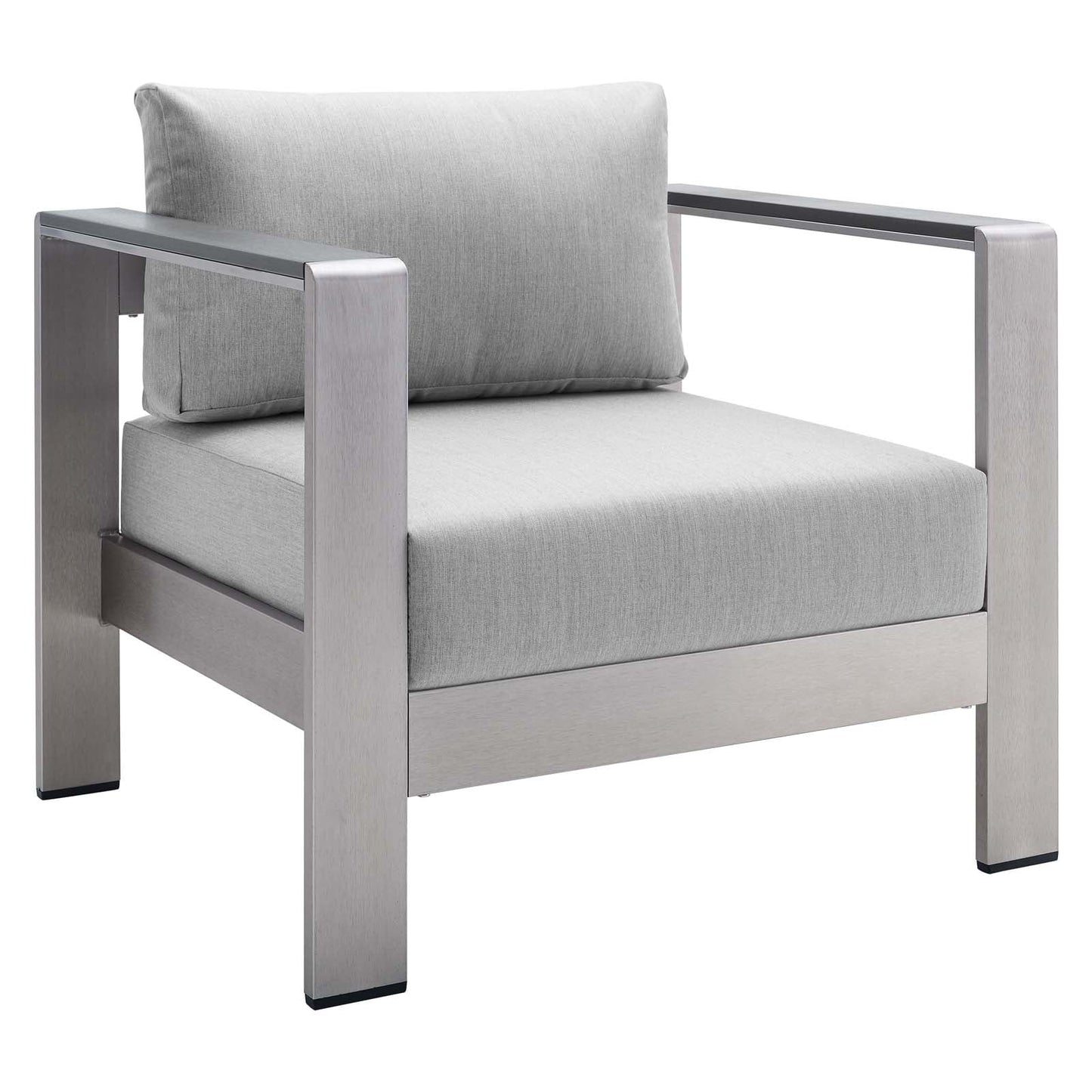 Modway Shore Sunbrella Fabric Outdoor Patio Aluminum 7 Piece Sectional Sofa Set in Silver Gray