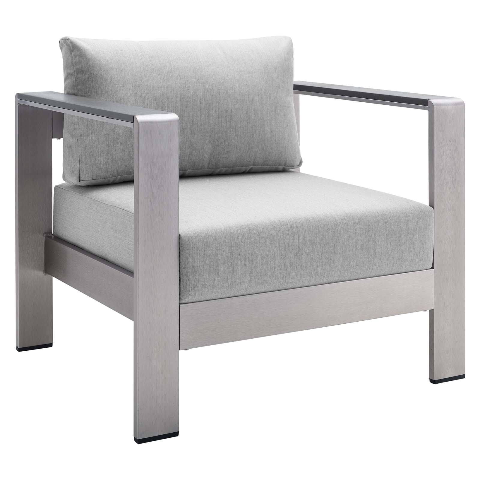 Modway Shore Sunbrella Fabric Outdoor Patio Aluminum 7 Piece Sectional Sofa Set in Silver Gray