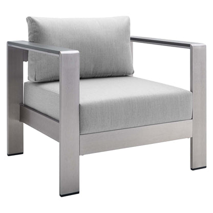 Modway Shore Sunbrella Fabric Outdoor Patio Aluminum 7 Piece Sectional Sofa Set in Silver Gray