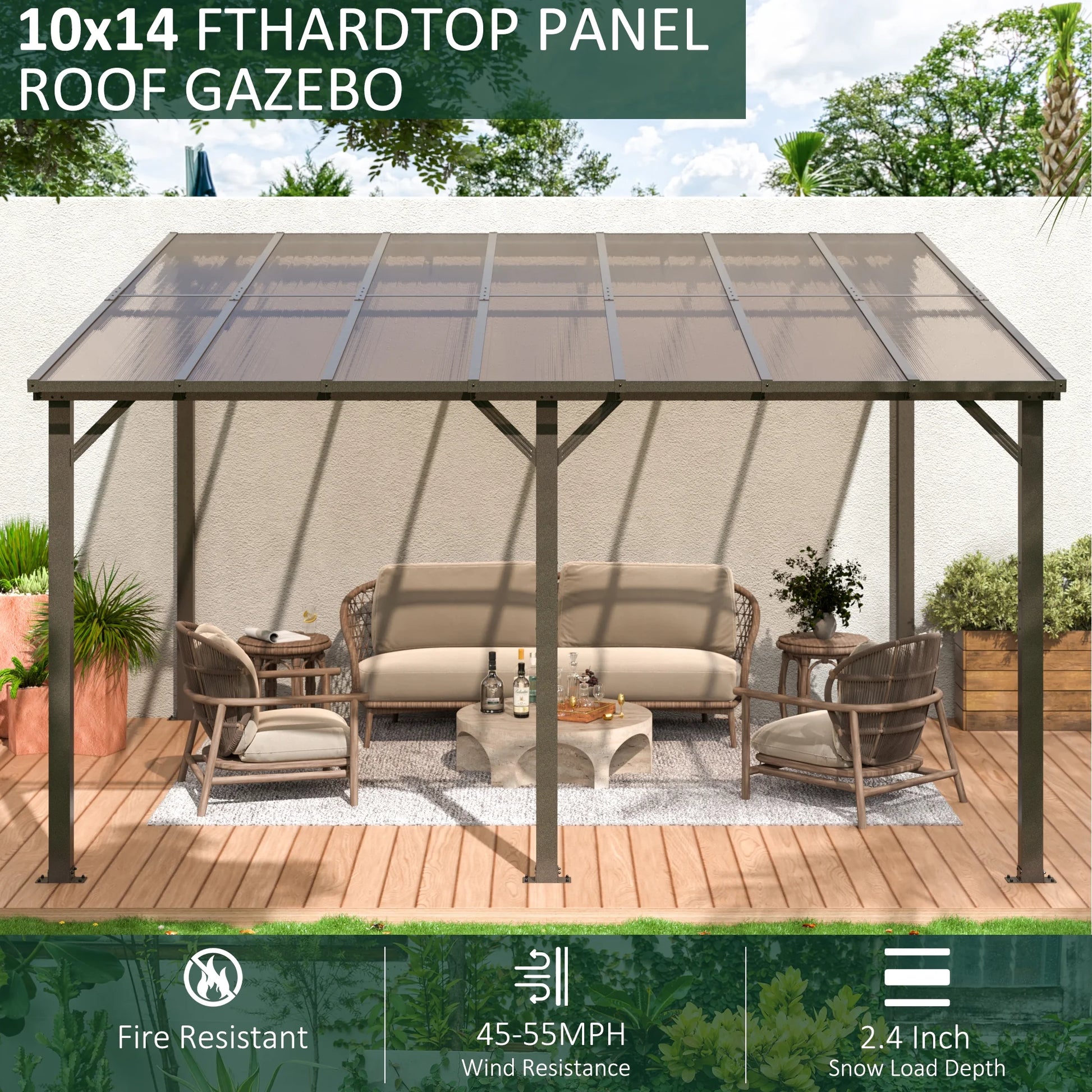NETAJE 10'x14' Gazebo, Outdoor Wall Mounted Gazebo & Pergola with Aluminum Frame for Patio, Porch and Backyard