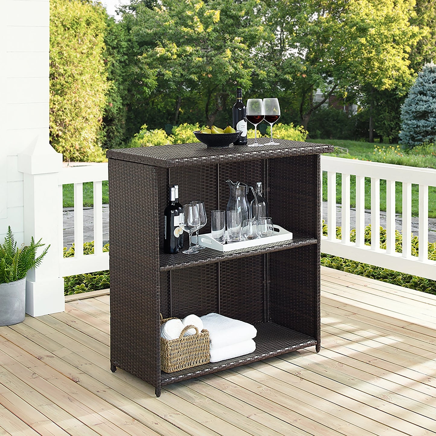 Crosley Palm Harbor Wicker/Rattan Patio Bar in Brown