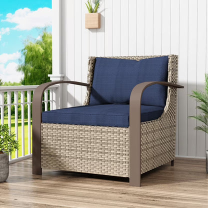 GAZEBETER 2Pcs Wicker Patio Chairs,Modern All Weather Outdoor Ratten Chairs with Seat Cushions and Thicking Back,Beige