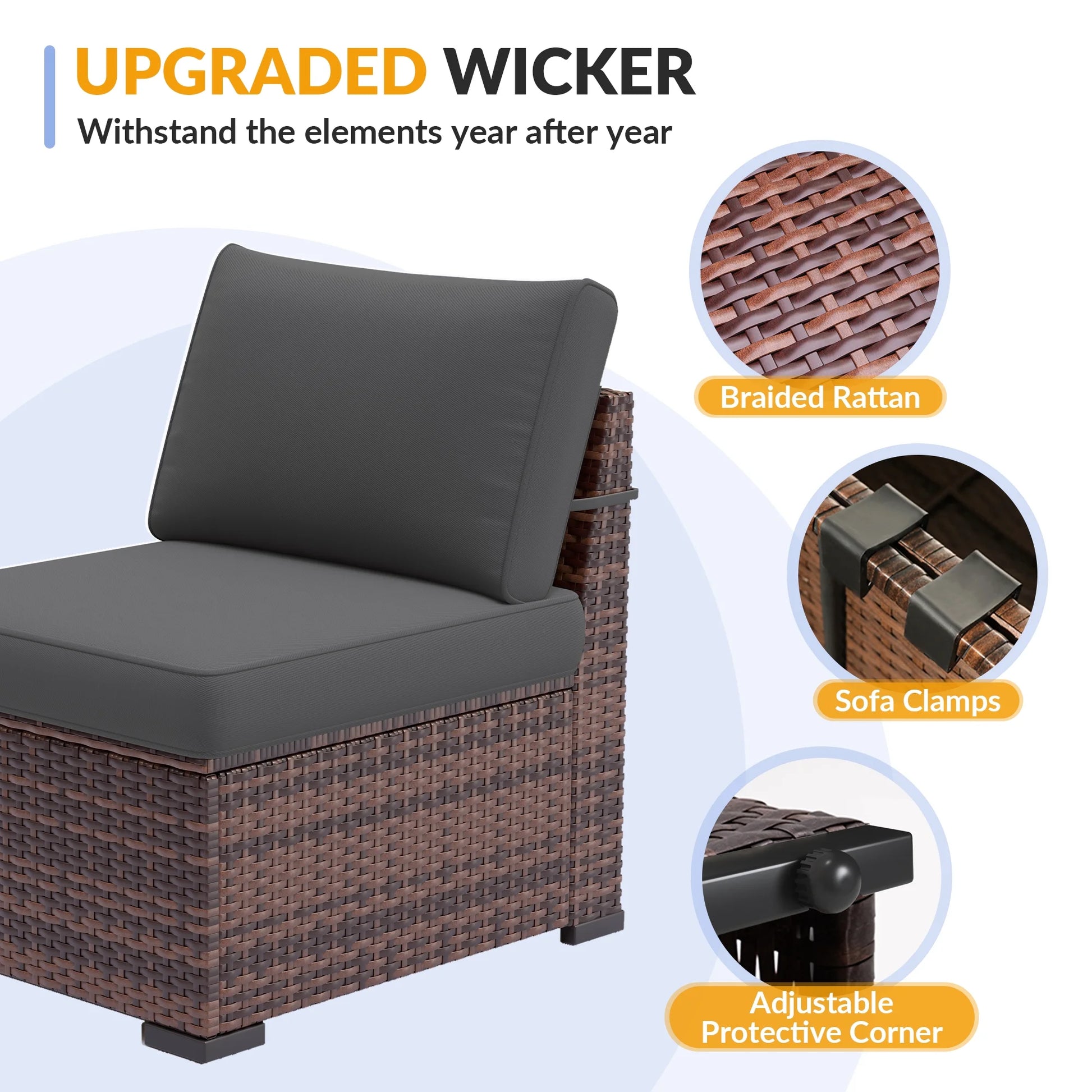 ELPOSUN 7 Pieces Patio Furniture Set, Outdoor Furniture Sectional Rattan Sofa for Backyard Garden Dark Grey