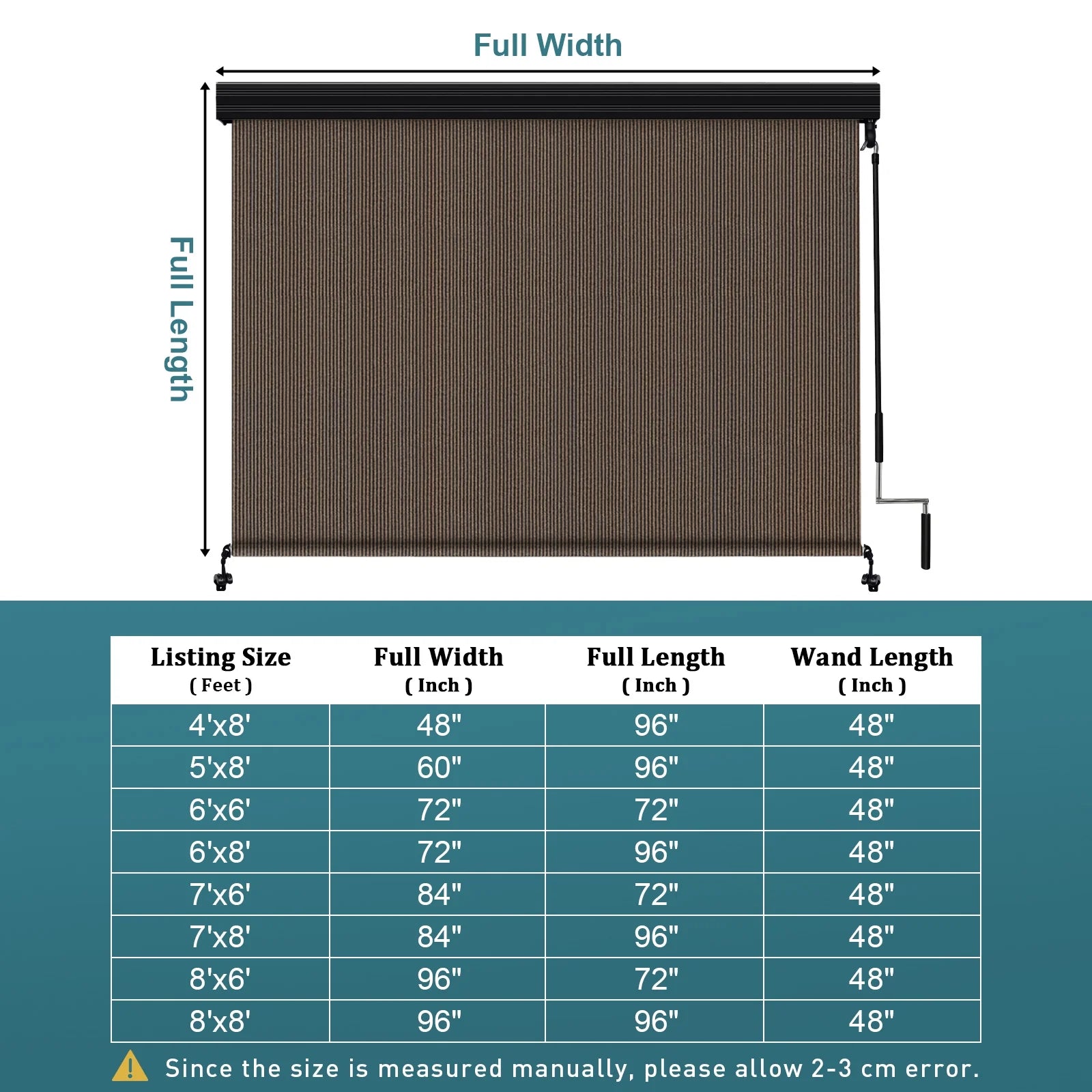 Shade& Beyond Premium Outdoor Roller Shade, Patio Roll Up Blinds with Valance, 6X6FT, Mocha