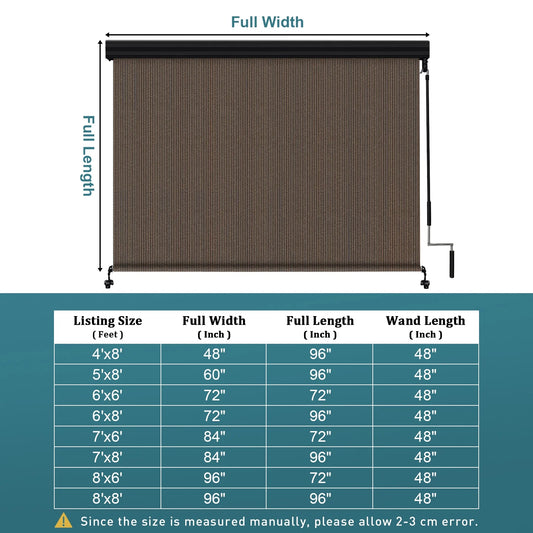 Shade& Beyond Premium Outdoor Roller Shade, Patio Roll Up Blinds with Valance, 6X6FT, Mocha