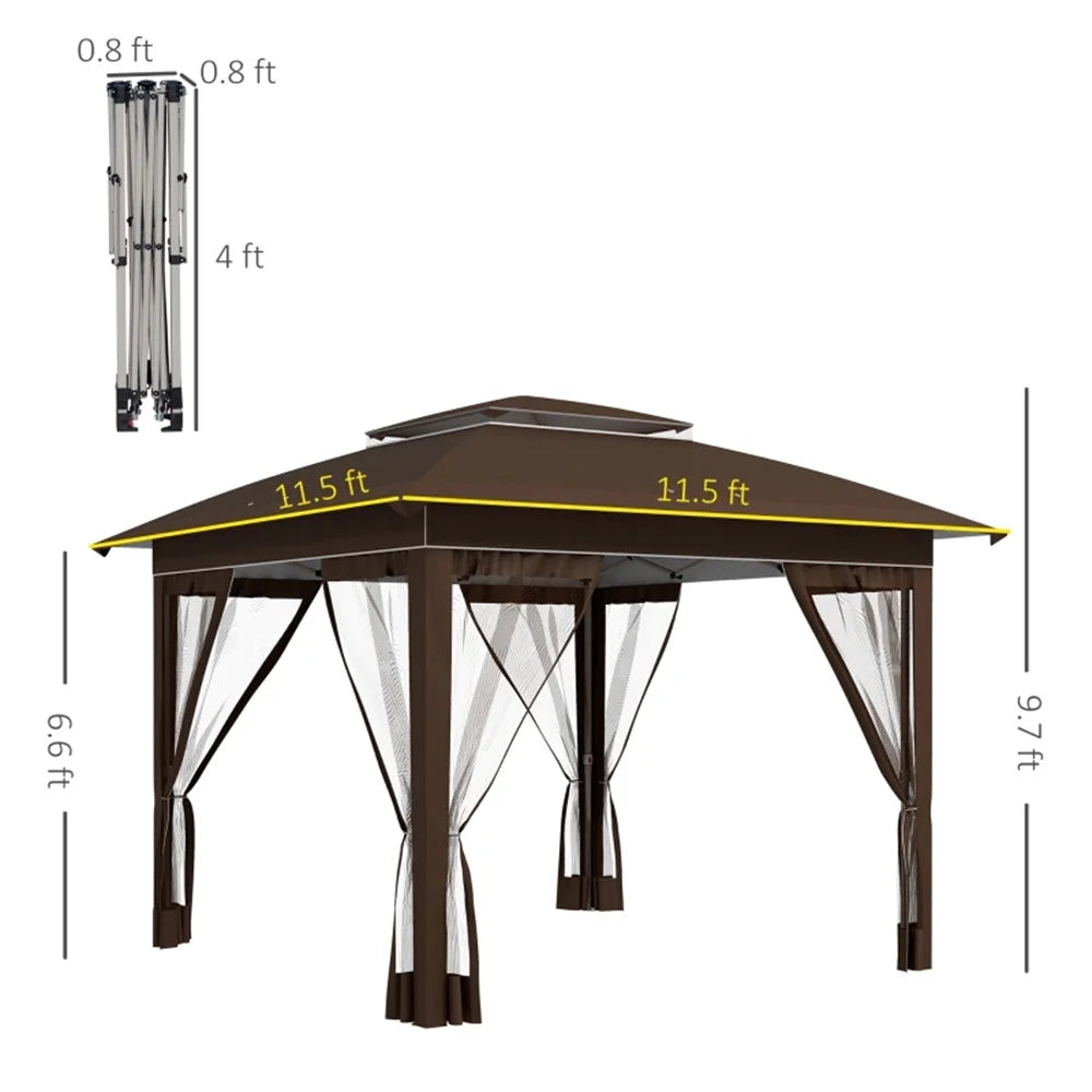 BAYUELSWU Pop Up Canopy Tent 12 x12 Ft Outdoor Pop up Canopy with Curtains and Shelter for Patio, Party & Backyard (Brown)