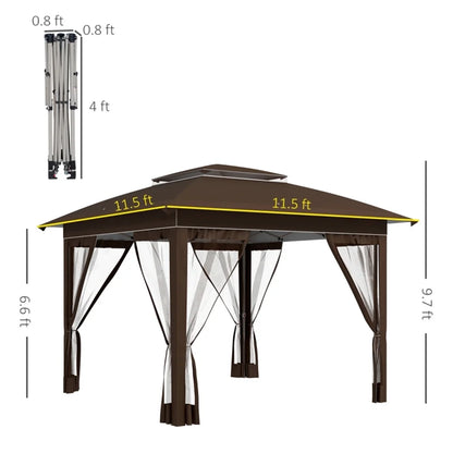 BAYUELSWU Pop Up Canopy Tent 12 x12 Ft Outdoor Pop up Canopy with Curtains and Shelter for Patio, Party & Backyard (Brown)